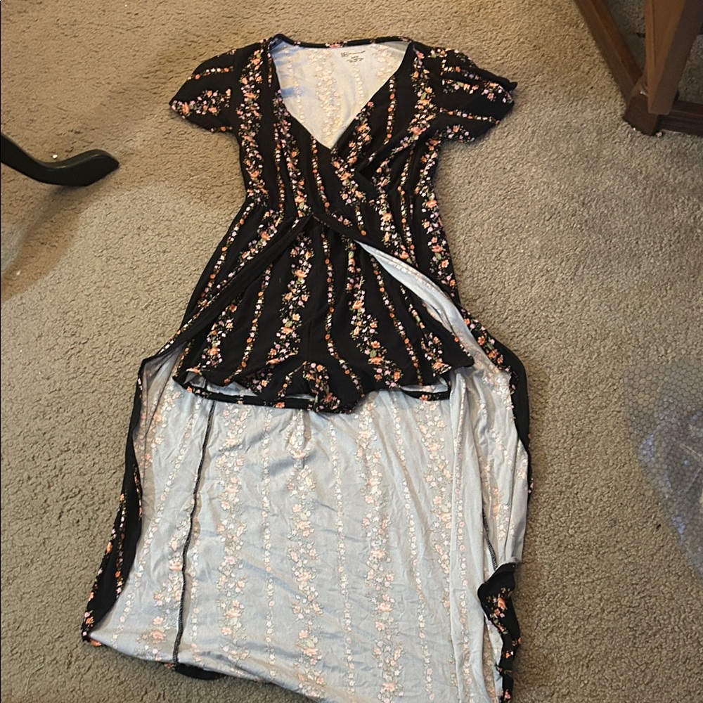 No Boundaries Black and Pink Striped Floral High Low Dress